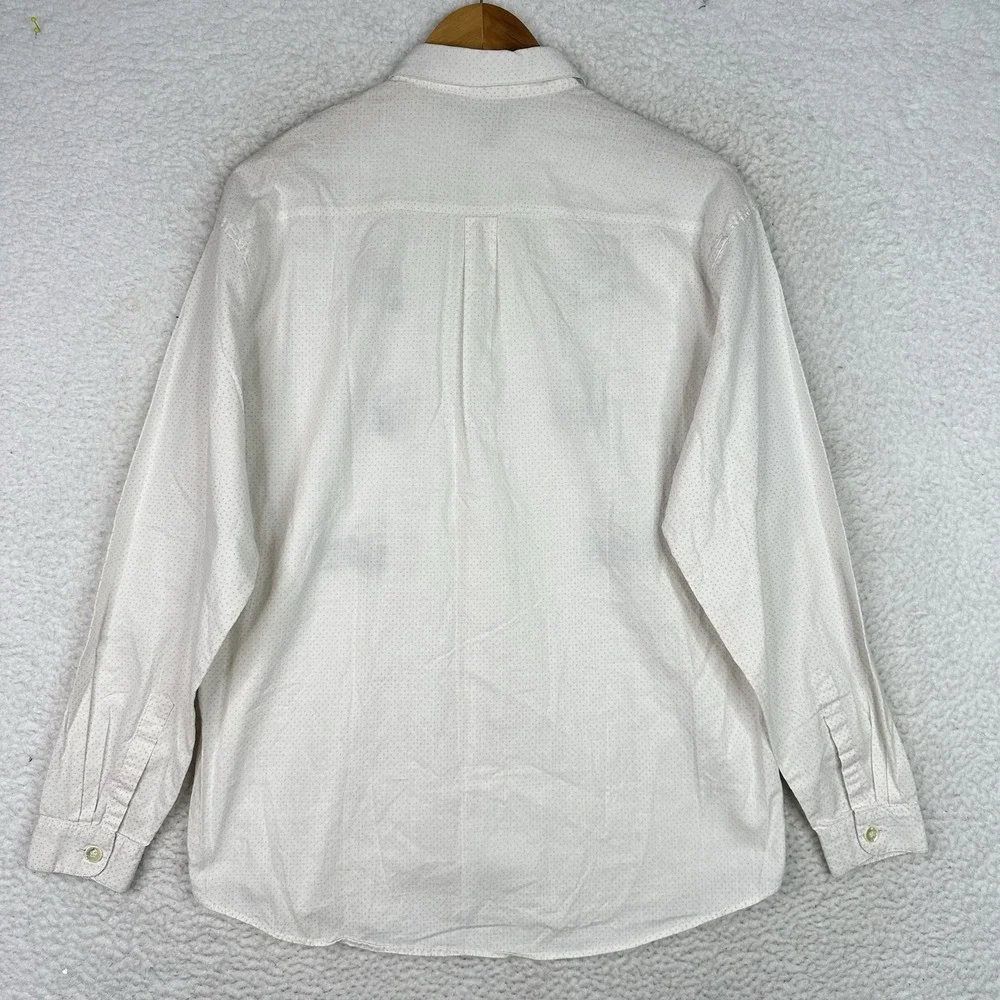 Vintage Panda Bamboo Embroidered Button Down Shirt White Mini Polka Dots Mens‎ M